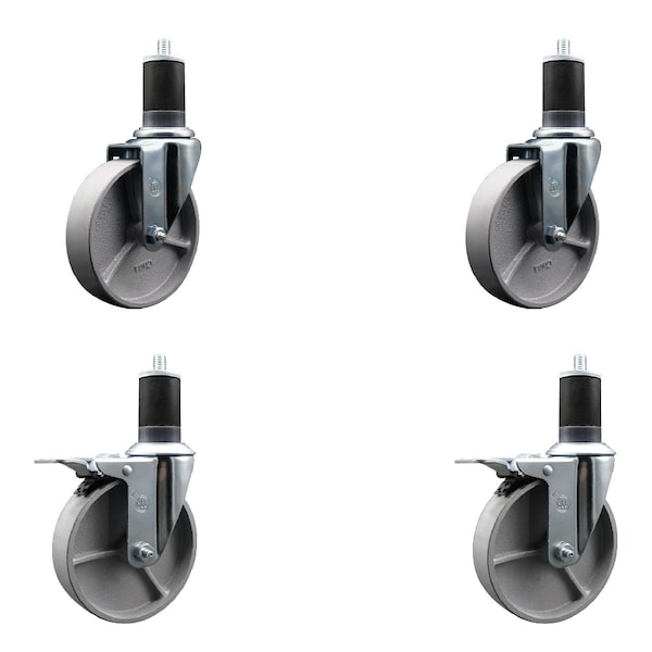 5'' Semi Steel Swivel 1-5/8'' Expanding Stem Caster Set 2 Total Lock Brakes, 4PK